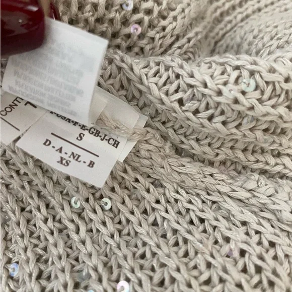 Brunello Cucinelli Beige Sequin Hi Low Knit Linen Silk Cardigan Sweater XS S